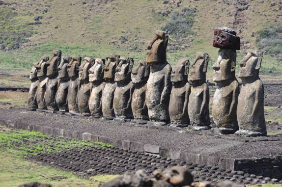 Os magníficos Moais de Tongariki, em Rapa Nui (ou Ilha de Páscoa), território chileno no meio do Oceano Pacífico